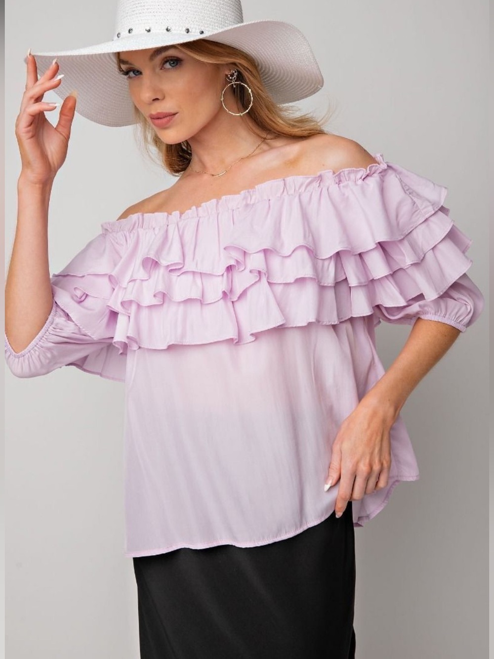 NWT easel Off-Shoulder Ruffle Tier Top - Picture 3 of 8